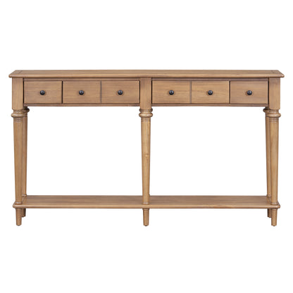 TREXM Entryway Table with 4 Drawers, Retro Console Table with Open Shelf for Entryways, Living Rooms, and Hallways (Old Pine)