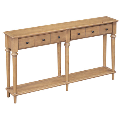 TREXM Entryway Table with 4 Drawers, Retro Console Table with Open Shelf for Entryways, Living Rooms, and Hallways (Old Pine)