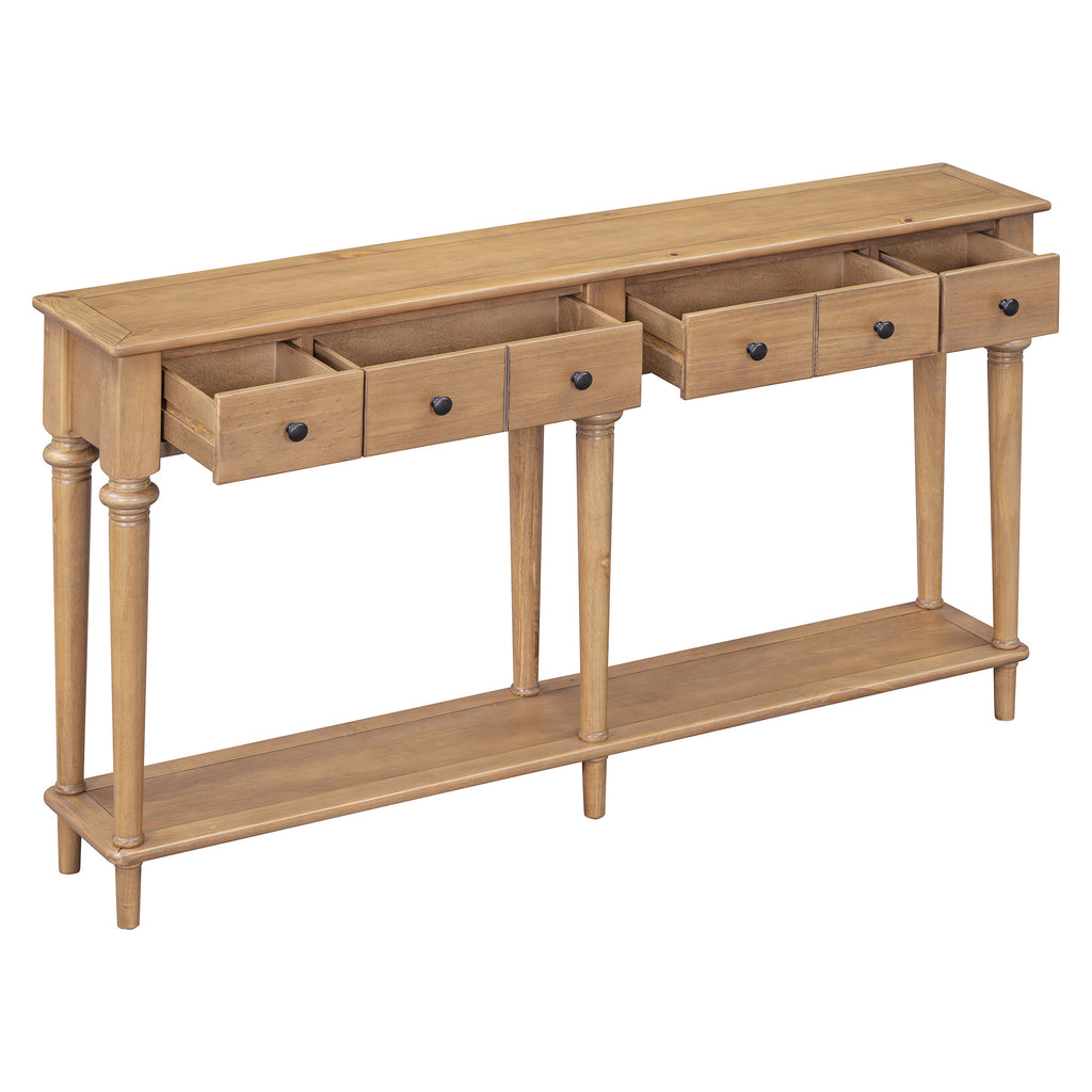 TREXM Entryway Table with 4 Drawers, Retro Console Table with Open Shelf for Entryways, Living Rooms, and Hallways (Old Pine)