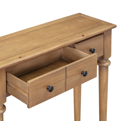 TREXM Entryway Table with 4 Drawers, Retro Console Table with Open Shelf for Entryways, Living Rooms, and Hallways (Old Pine)