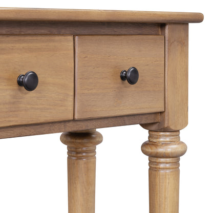 TREXM Entryway Table with 4 Drawers, Retro Console Table with Open Shelf for Entryways, Living Rooms, and Hallways (Old Pine)