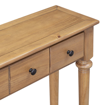 TREXM Entryway Table with 4 Drawers, Retro Console Table with Open Shelf for Entryways, Living Rooms, and Hallways (Old Pine)