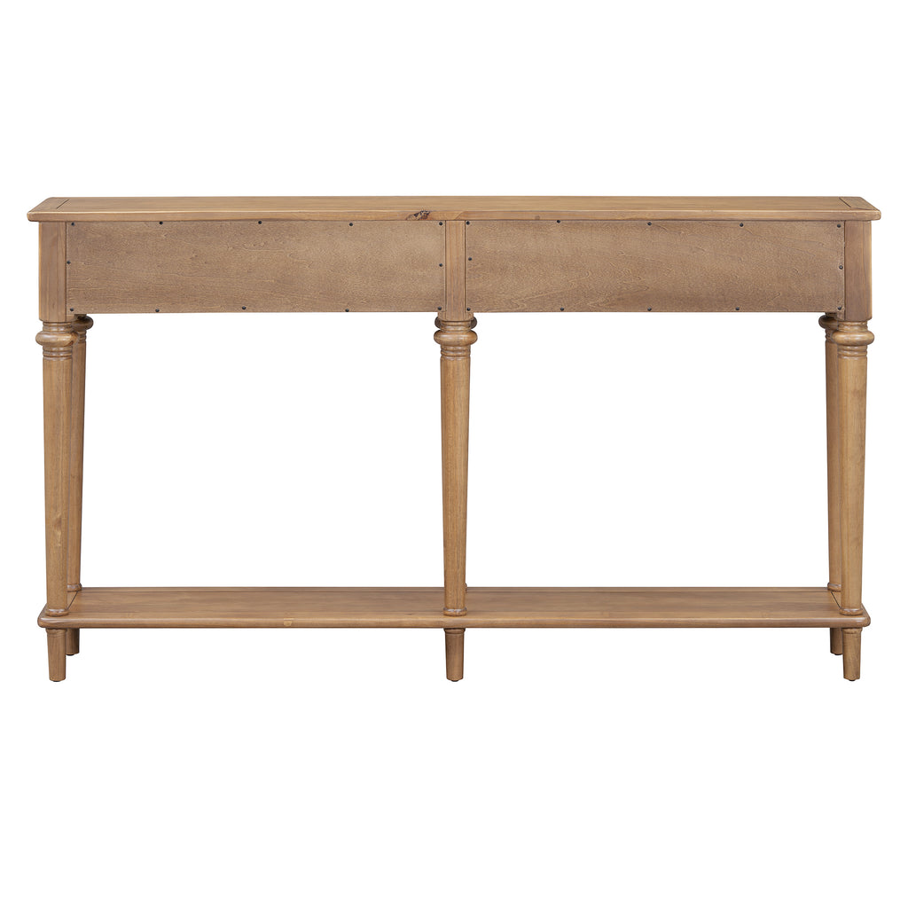 TREXM Entryway Table with 4 Drawers, Retro Console Table with Open Shelf for Entryways, Living Rooms, and Hallways (Old Pine)