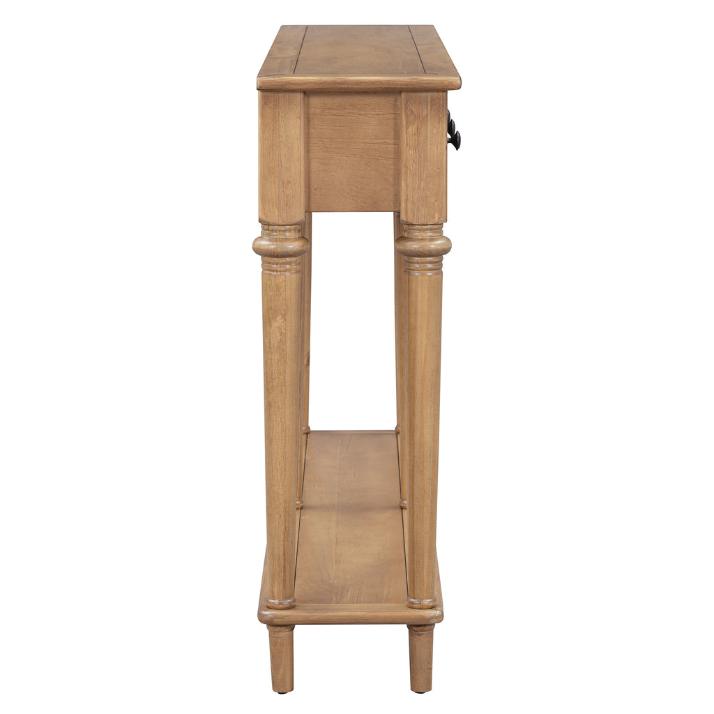TREXM Entryway Table with 4 Drawers, Retro Console Table with Open Shelf for Entryways, Living Rooms, and Hallways (Old Pine)