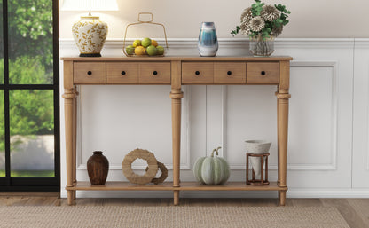 TREXM Entryway Table with 4 Drawers, Retro Console Table with Open Shelf for Entryways, Living Rooms, and Hallways (Old Pine)