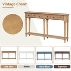 TREXM Entryway Table with 4 Drawers, Retro Console Table with Open Shelf for Entryways, Living Rooms, and Hallways (Old Pine)