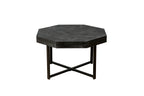 Wood Octagonal Vintage Patchwork Craft Farmhouse 30 Inch Wooden Table Top  Cross Metal Legs Coffee Table for Living Room(Antique Black)