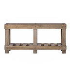 U_Style 62.9' Vintage Entryway Table - Fir Solid Wood with Natural Grain, 6 Reinforced Legs & 4.5' Thick Desktop, Metal Rivet Decor & Plank Under-Shelf, Console Table for Hallway, Living Room