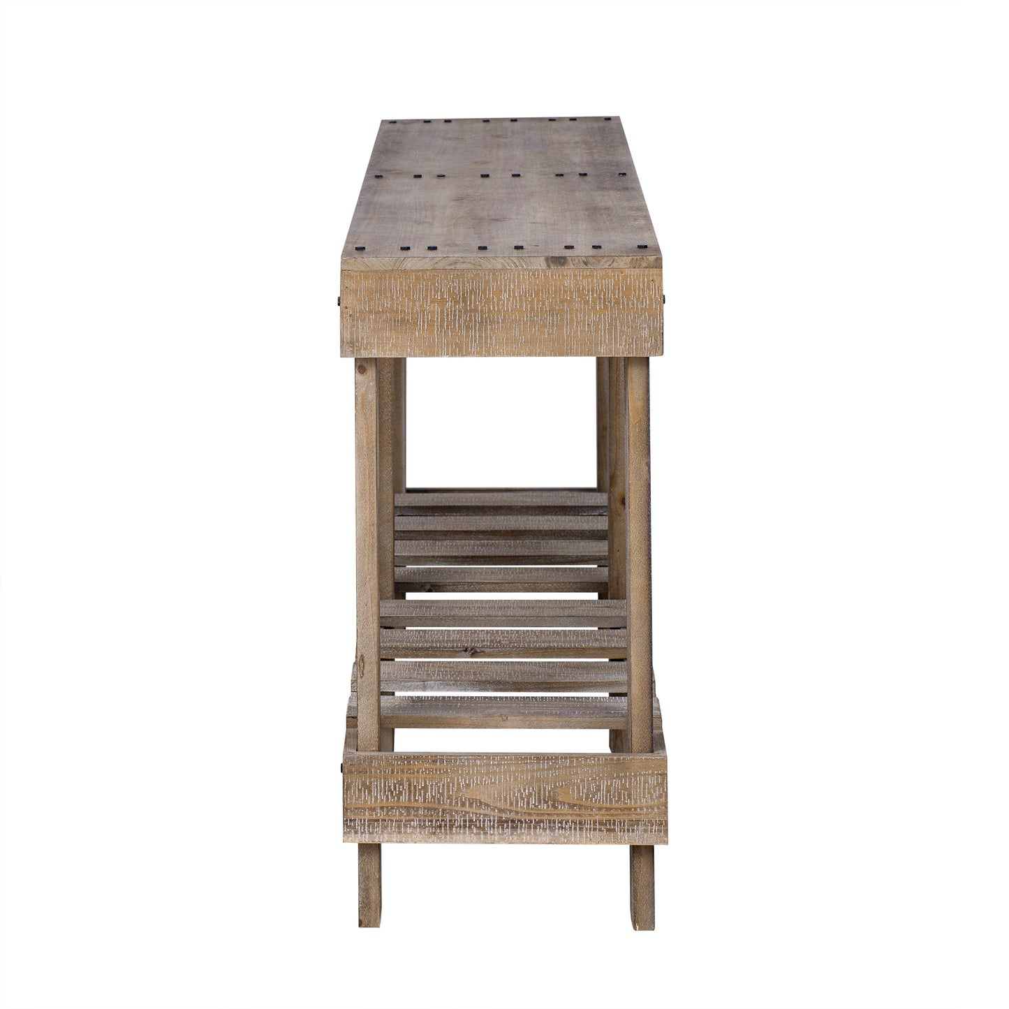 U_Style 62.9' Vintage Entryway Table - Fir Solid Wood with Natural Grain, 6 Reinforced Legs & 4.5' Thick Desktop, Metal Rivet Decor & Plank Under-Shelf, Console Table for Hallway, Living Room