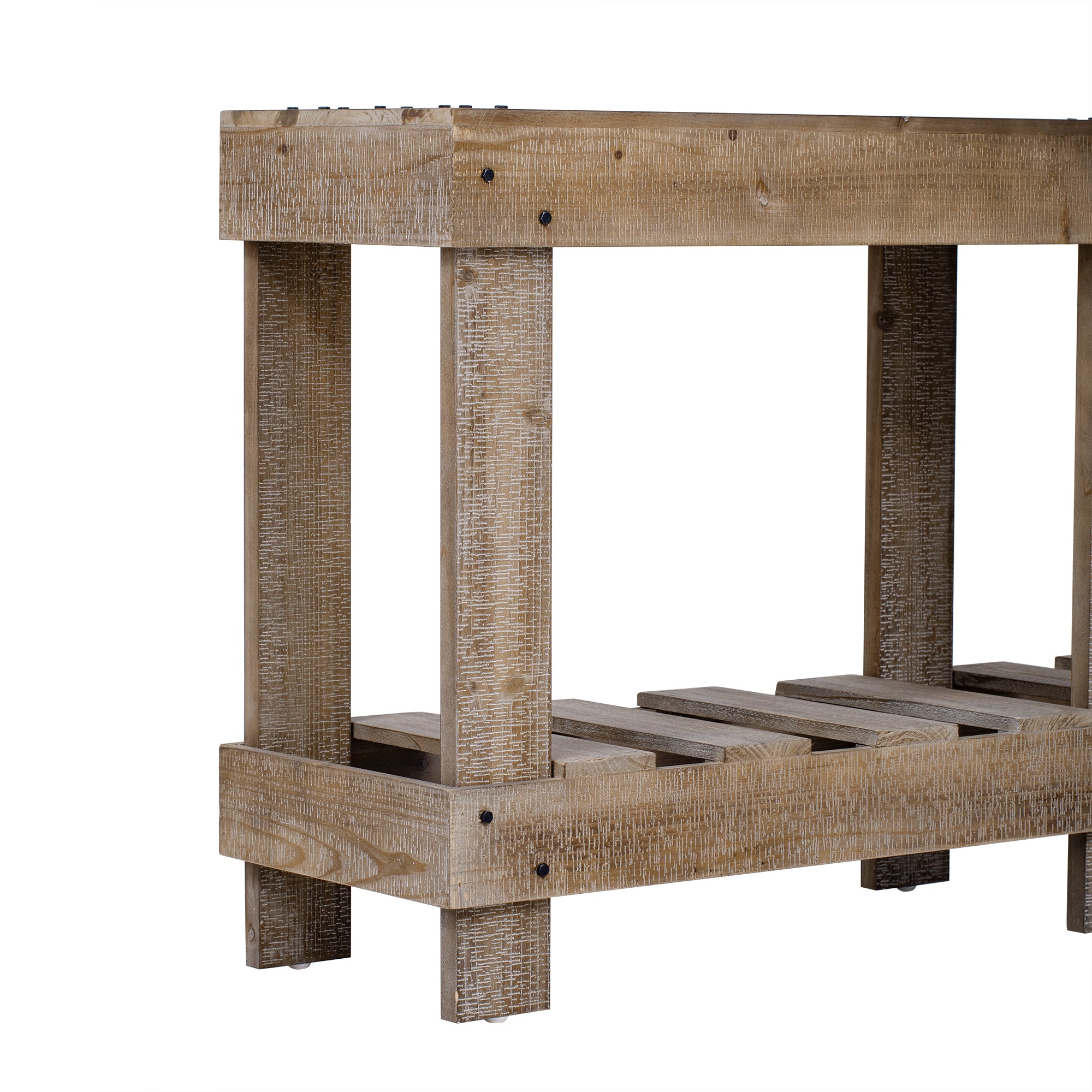 U_Style 62.9' Vintage Entryway Table - Fir Solid Wood with Natural Grain, 6 Reinforced Legs & 4.5' Thick Desktop, Metal Rivet Decor & Plank Under-Shelf, Console Table for Hallway, Living Room