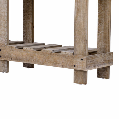 U_Style 62.9' Vintage Entryway Table - Fir Solid Wood with Natural Grain, 6 Reinforced Legs & 4.5' Thick Desktop, Metal Rivet Decor & Plank Under-Shelf, Console Table for Hallway, Living Room