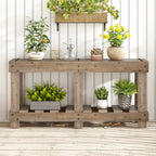 U_Style 62.9' Vintage Entryway Table - Fir Solid Wood with Natural Grain, 6 Reinforced Legs & 4.5' Thick Desktop, Metal Rivet Decor & Plank Under-Shelf, Console Table for Hallway, Living Room