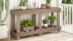 U_Style 62.9' Vintage Entryway Table - Fir Solid Wood with Natural Grain, 6 Reinforced Legs & 4.5' Thick Desktop, Metal Rivet Decor & Plank Under-Shelf, Console Table for Hallway, Living Room