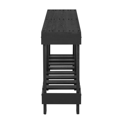 U_Style 62.9' Vintage Entryway Table - Fir Solid Wood with Natural Grain, 6 Reinforced Legs & 4.5' Thick Desktop, Metal Rivet Decor & Plank Under-Shelf, Console Table for Hallway, Living Room