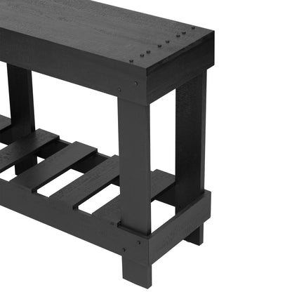 U_Style 62.9' Vintage Entryway Table - Fir Solid Wood with Natural Grain, 6 Reinforced Legs & 4.5' Thick Desktop, Metal Rivet Decor & Plank Under-Shelf, Console Table for Hallway, Living Room