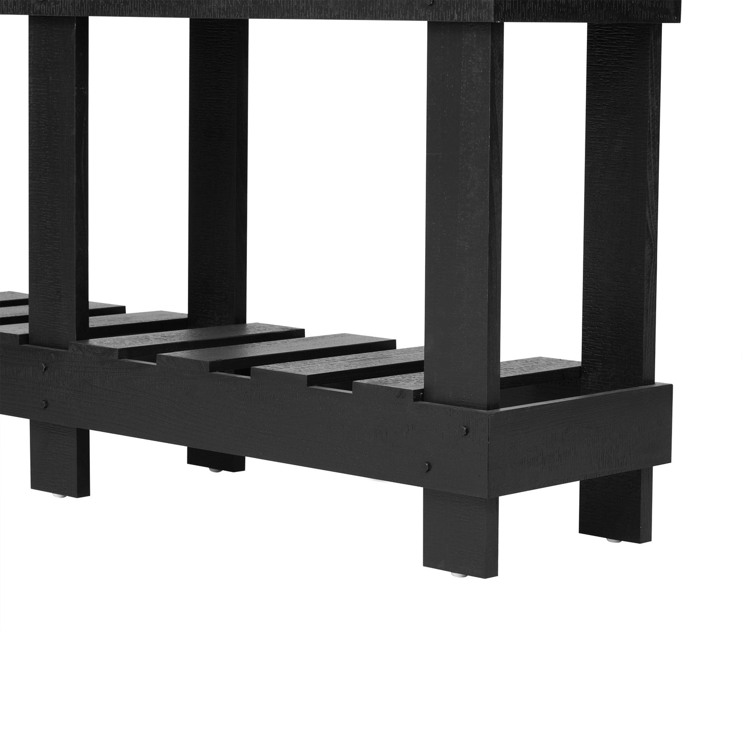 U_Style 62.9' Vintage Entryway Table - Fir Solid Wood with Natural Grain, 6 Reinforced Legs & 4.5' Thick Desktop, Metal Rivet Decor & Plank Under-Shelf, Console Table for Hallway, Living Room