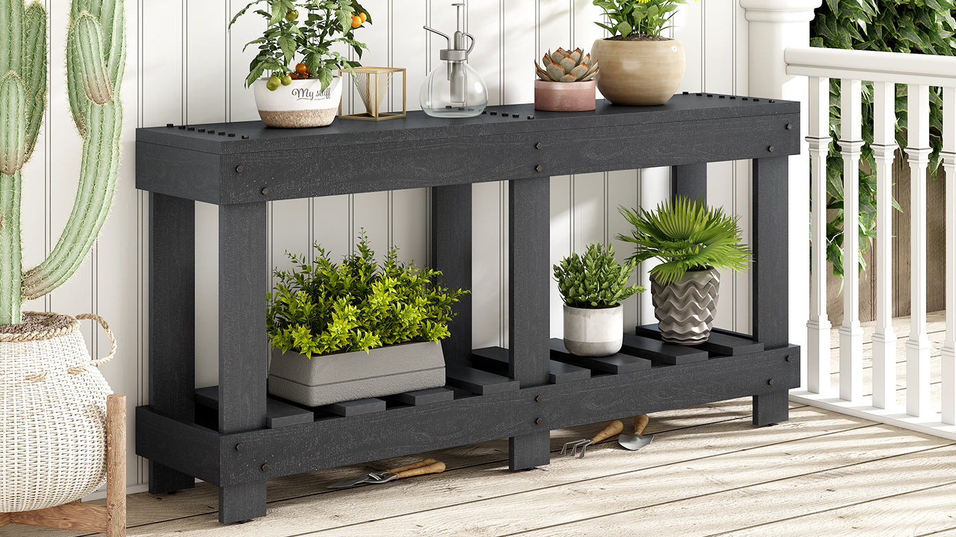 U_Style 62.9' Vintage Entryway Table - Fir Solid Wood with Natural Grain, 6 Reinforced Legs & 4.5' Thick Desktop, Metal Rivet Decor & Plank Under-Shelf, Console Table for Hallway, Living Room