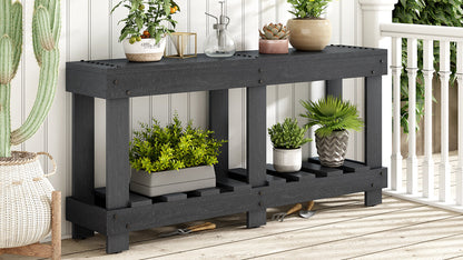 U_Style 62.9' Vintage Entryway Table - Fir Solid Wood with Natural Grain, 6 Reinforced Legs & 4.5' Thick Desktop, Metal Rivet Decor & Plank Under-Shelf, Console Table for Hallway, Living Room