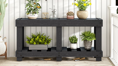 U_Style 62.9' Vintage Entryway Table - Fir Solid Wood with Natural Grain, 6 Reinforced Legs & 4.5' Thick Desktop, Metal Rivet Decor & Plank Under-Shelf, Console Table for Hallway, Living Room