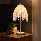 19'(H) Elegant Crystal Table Lamp – Vintage Waterfall Design with Crystal Bead String Shades and Marble Textured Base for Living Room, Bedroom, or Office (Bulb Not Included)