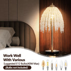 19'(H) Elegant Crystal Table Lamp – Vintage Waterfall Design with Crystal Bead String Shades and Marble Textured Base for Living Room, Bedroom, or Office (Bulb Not Included)
