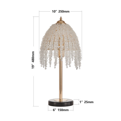 19'(H) Elegant Crystal Table Lamp – Vintage Waterfall Design with Crystal Bead String Shades and Marble Textured Base for Living Room, Bedroom, or Office (Bulb Not Included)