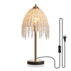 19'(H) Elegant Crystal Table Lamp – Vintage Waterfall Design with Crystal Bead String Shades and Marble Textured Base for Living Room, Bedroom, or Office (Bulb Not Included)