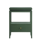 Olana Vintage Green 1-Drawer Nightstand with Floating Top Design, Solid Wood and MDF Construction, Gold Drawer Pull, Tapered Legs