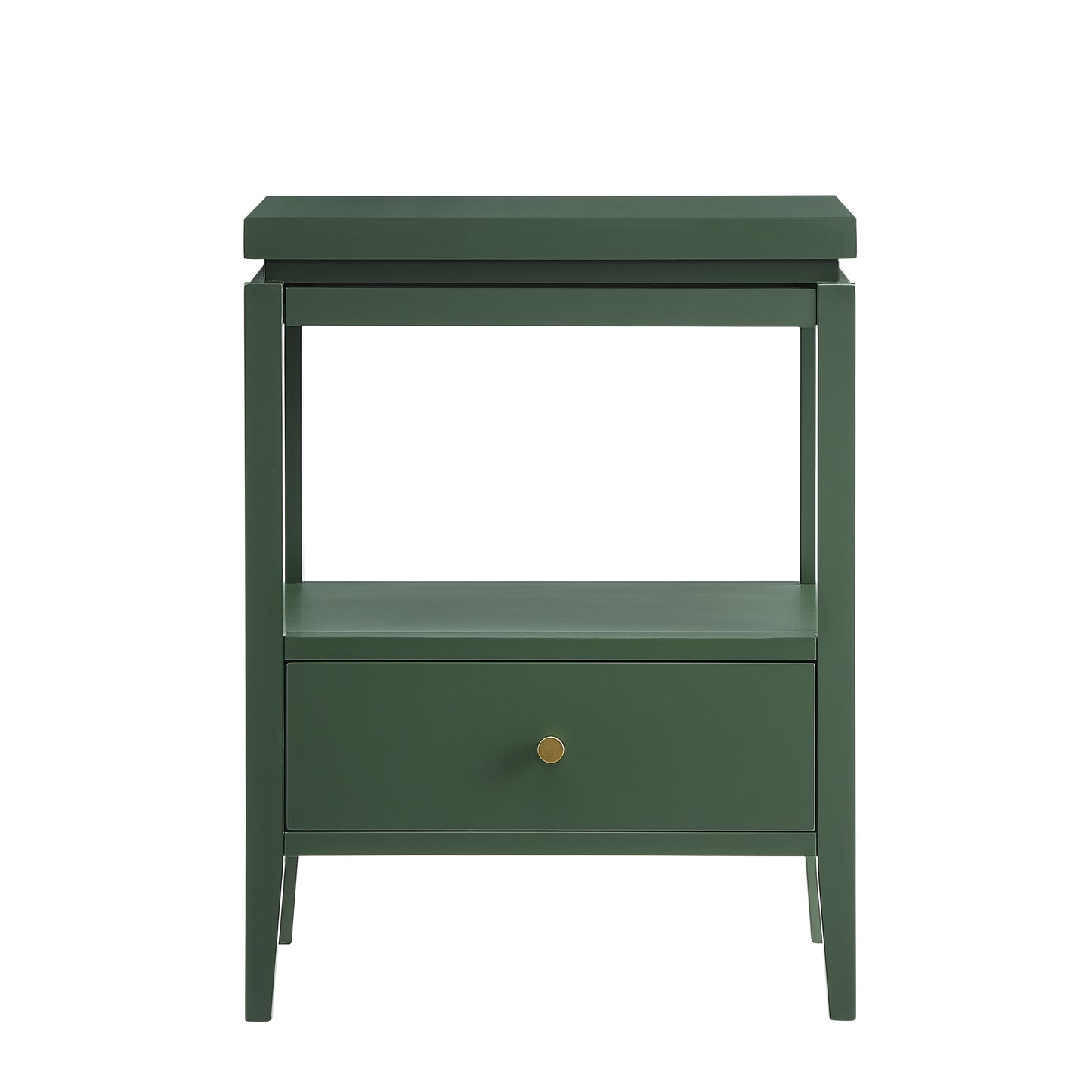 Olana Vintage Green 1-Drawer Nightstand with Floating Top Design, Solid Wood and MDF Construction, Gold Drawer Pull, Tapered Legs