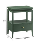 Olana Vintage Green 1-Drawer Nightstand with Floating Top Design, Solid Wood and MDF Construction, Gold Drawer Pull, Tapered Legs