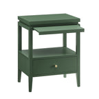 Olana Vintage Green 1-Drawer Nightstand with Floating Top Design, Solid Wood and MDF Construction, Gold Drawer Pull, Tapered Legs
