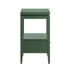 Olana Vintage Green 1-Drawer Nightstand with Floating Top Design, Solid Wood and MDF Construction, Gold Drawer Pull, Tapered Legs