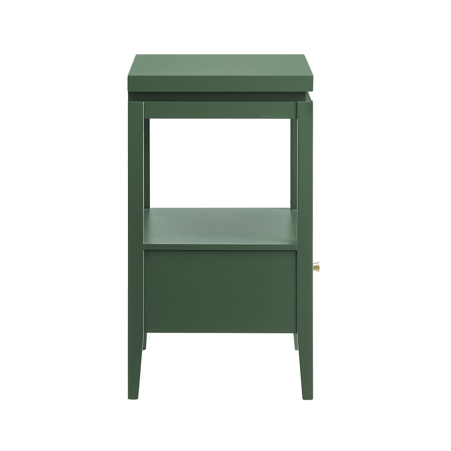 Olana Vintage Green 1-Drawer Nightstand with Floating Top Design, Solid Wood and MDF Construction, Gold Drawer Pull, Tapered Legs