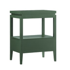 Olana Vintage Green 1-Drawer Nightstand with Floating Top Design, Solid Wood and MDF Construction, Gold Drawer Pull, Tapered Legs