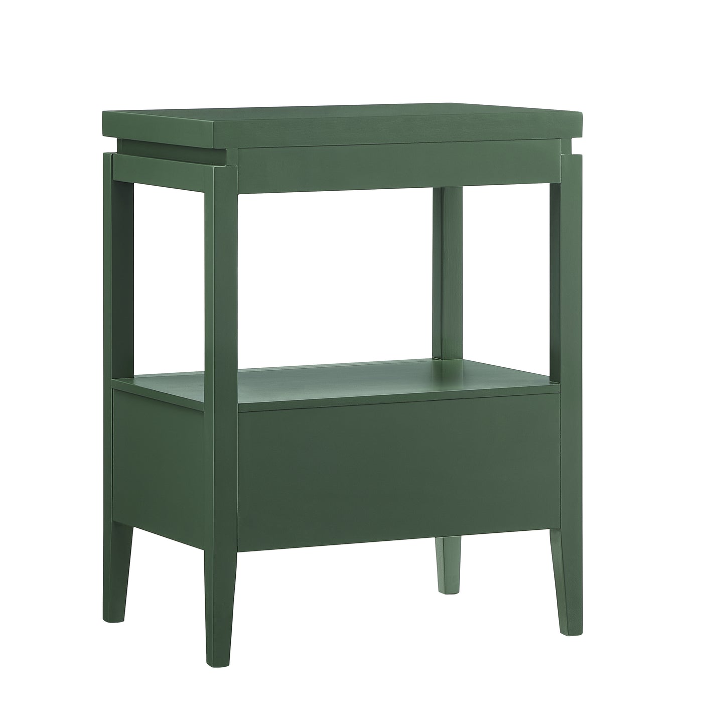 Olana Vintage Green 1-Drawer Nightstand with Floating Top Design, Solid Wood and MDF Construction, Gold Drawer Pull, Tapered Legs
