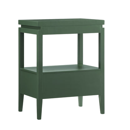 Olana Vintage Green 1-Drawer Nightstand with Floating Top Design, Solid Wood and MDF Construction, Gold Drawer Pull, Tapered Legs