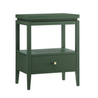 Olana Vintage Green 1-Drawer Nightstand with Floating Top Design, Solid Wood and MDF Construction, Gold Drawer Pull, Tapered Legs