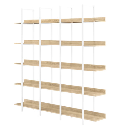5 Tier Bookcase Home Office Open Bookshelf, Vintage Industrial Style Shelf, MDF Board, White Metal Frame, Oak (Old Sku:WF300935AAC)