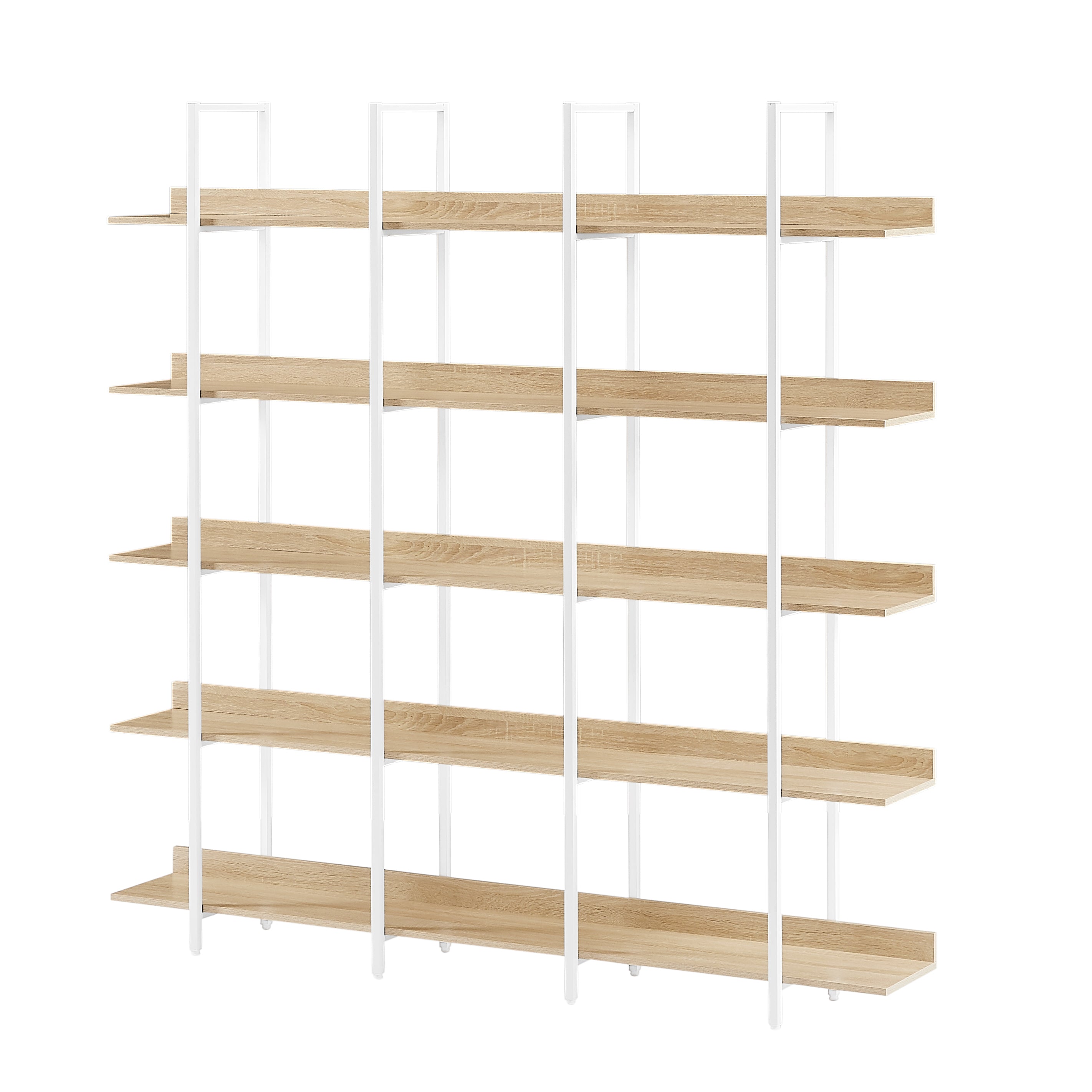 5 Tier Bookcase Home Office Open Bookshelf, Vintage Industrial Style Shelf, MDF Board, White Metal Frame, Oak (Old Sku:WF300935AAC)