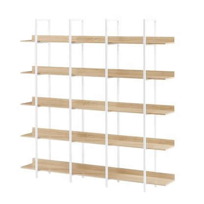 5 Tier Bookcase Home Office Open Bookshelf, Vintage Industrial Style Shelf, MDF Board, White Metal Frame, Oak (Old Sku:WF300935AAC)
