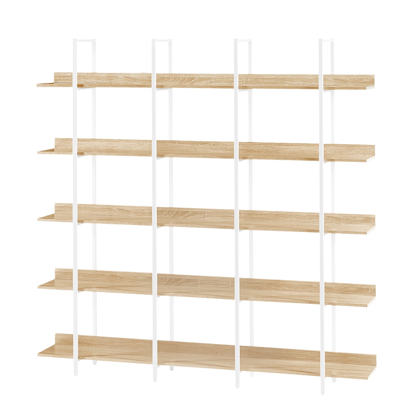 5 Tier Bookcase Home Office Open Bookshelf, Vintage Industrial Style Shelf, MDF Board, White Metal Frame, Oak (Old Sku:WF300935AAC)
