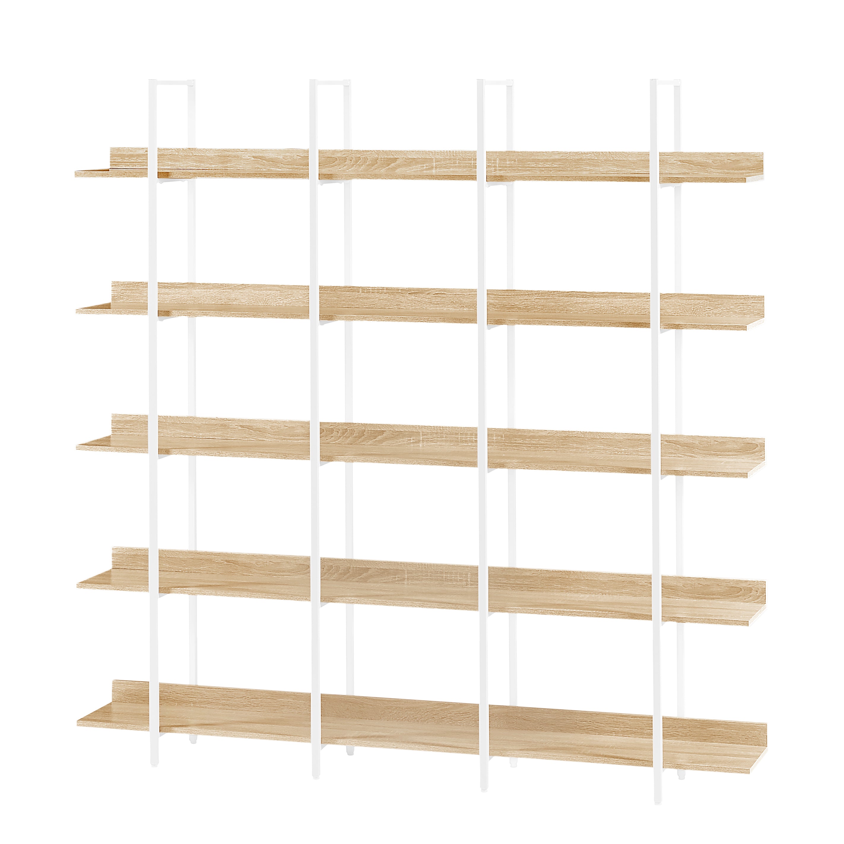5 Tier Bookcase Home Office Open Bookshelf, Vintage Industrial Style Shelf, MDF Board, White Metal Frame, Oak (Old Sku:WF300935AAC)