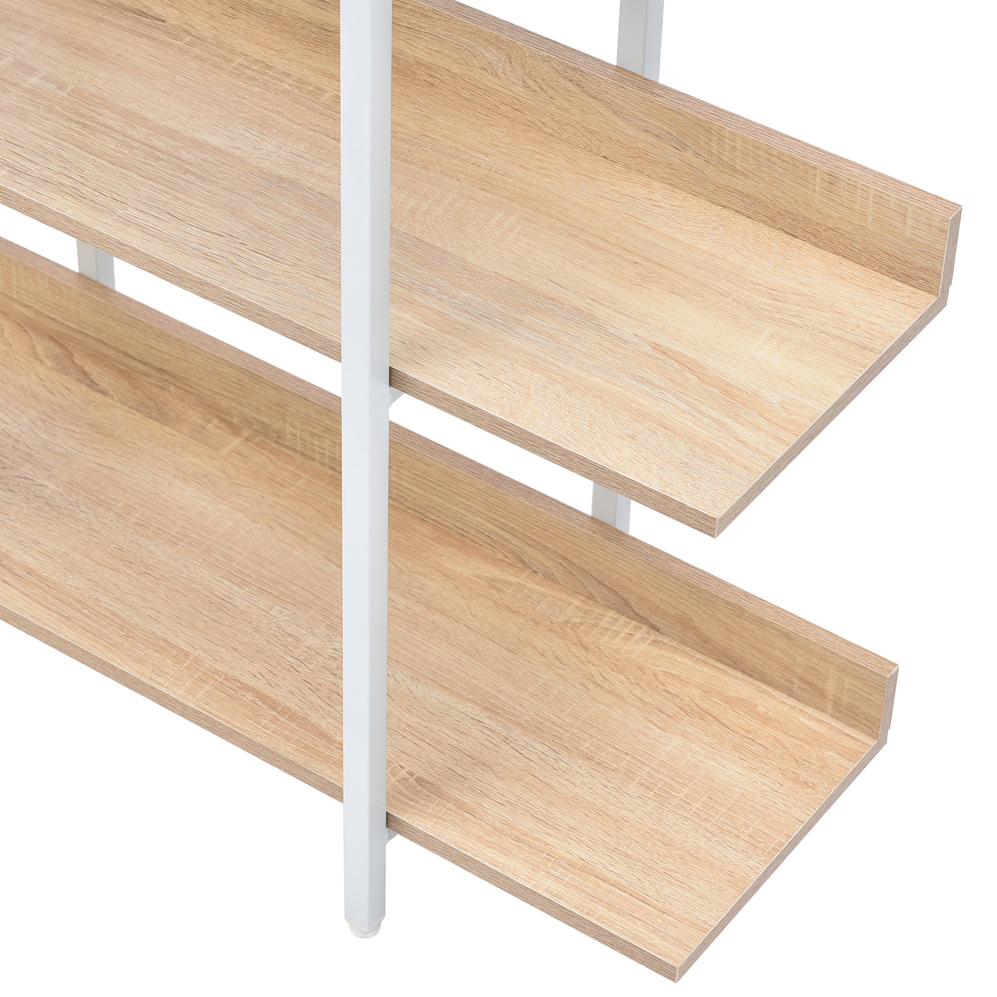 5 Tier Bookcase Home Office Open Bookshelf, Vintage Industrial Style Shelf, MDF Board, White Metal Frame, Oak (Old Sku:WF300935AAC)