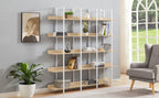 5 Tier Bookcase Home Office Open Bookshelf, Vintage Industrial Style Shelf, MDF Board, White Metal Frame, Oak (Old Sku:WF300935AAC)