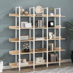 5 Tier Bookcase Home Office Open Bookshelf, Vintage Industrial Style Shelf, MDF Board, White Metal Frame, Oak (Old Sku:WF300935AAC)