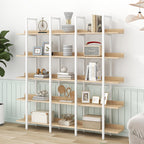 5 Tier Bookcase Home Office Open Bookshelf, Vintage Industrial Style Shelf, MDF Board, White Metal Frame, Oak (Old Sku:WF300935AAC)