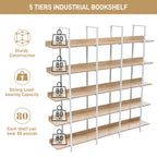 5 Tier Bookcase Home Office Open Bookshelf, Vintage Industrial Style Shelf, MDF Board, White Metal Frame, Oak (Old Sku:WF300935AAC)