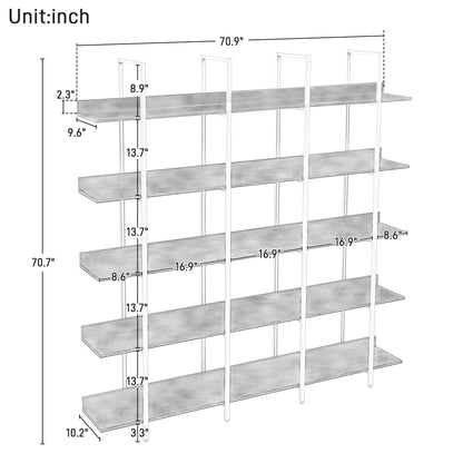 5 Tier Bookcase Home Office Open Bookshelf, Vintage Industrial Style Shelf, MDF Board, White Metal Frame, Oak (Old Sku:WF300935AAC)