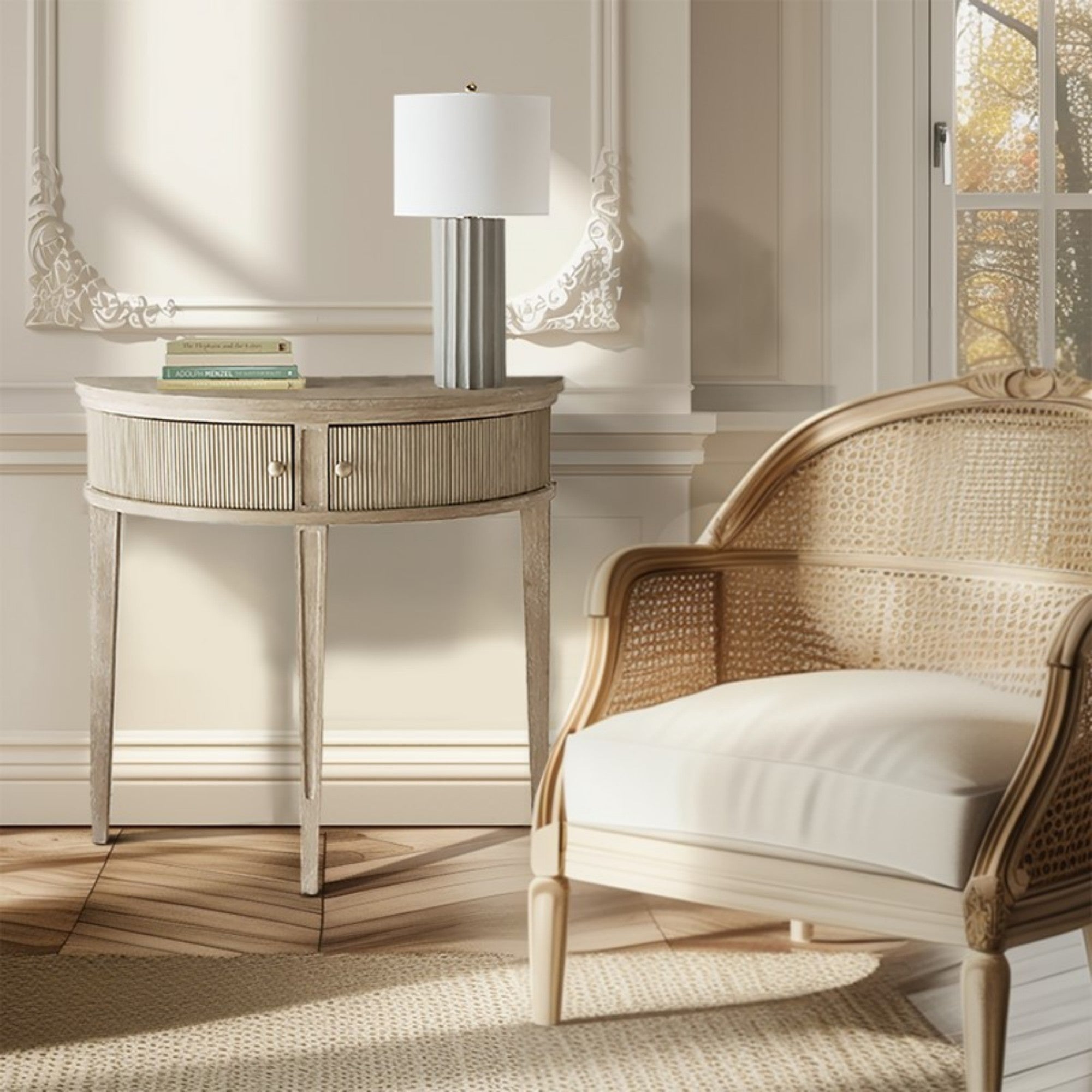 Vintage-Inspired Storage Console Table with Fluted Doors, Reclaimed Wheat MDF, 36' Width Console Table