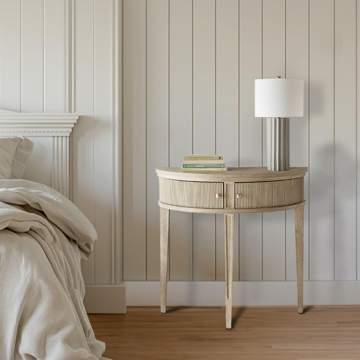 Vintage Storage Console Table with Fluted Doors.